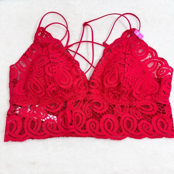 PINK Victoria's Secret CROCHET LACE Red Bra BRALETTE SIZE L - Picture 3 of 15